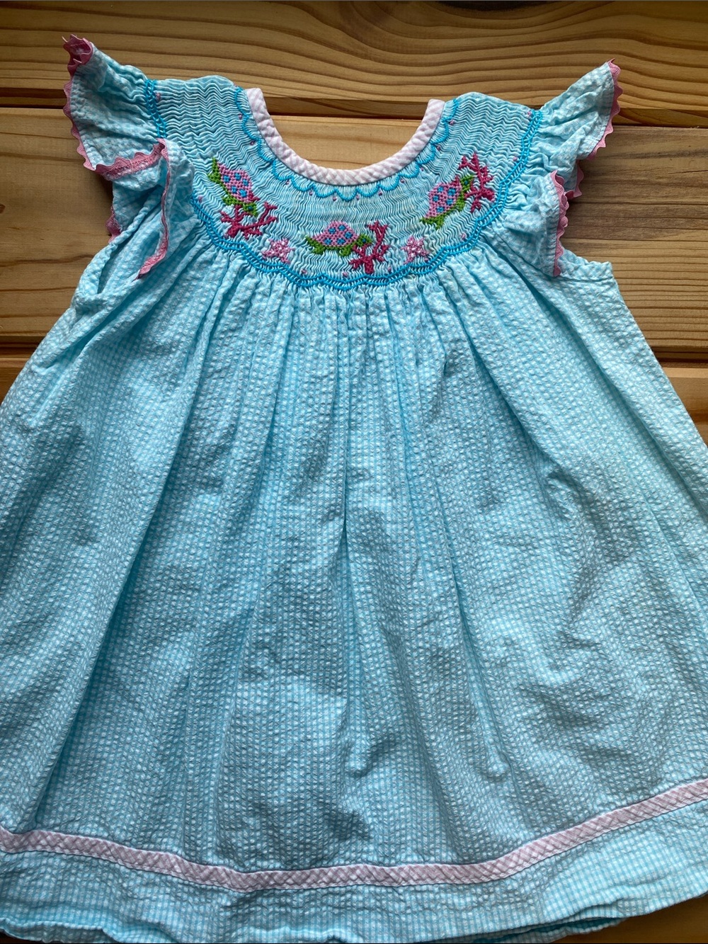 Girls Light Blue Smocked Floral Casual Dress 18M